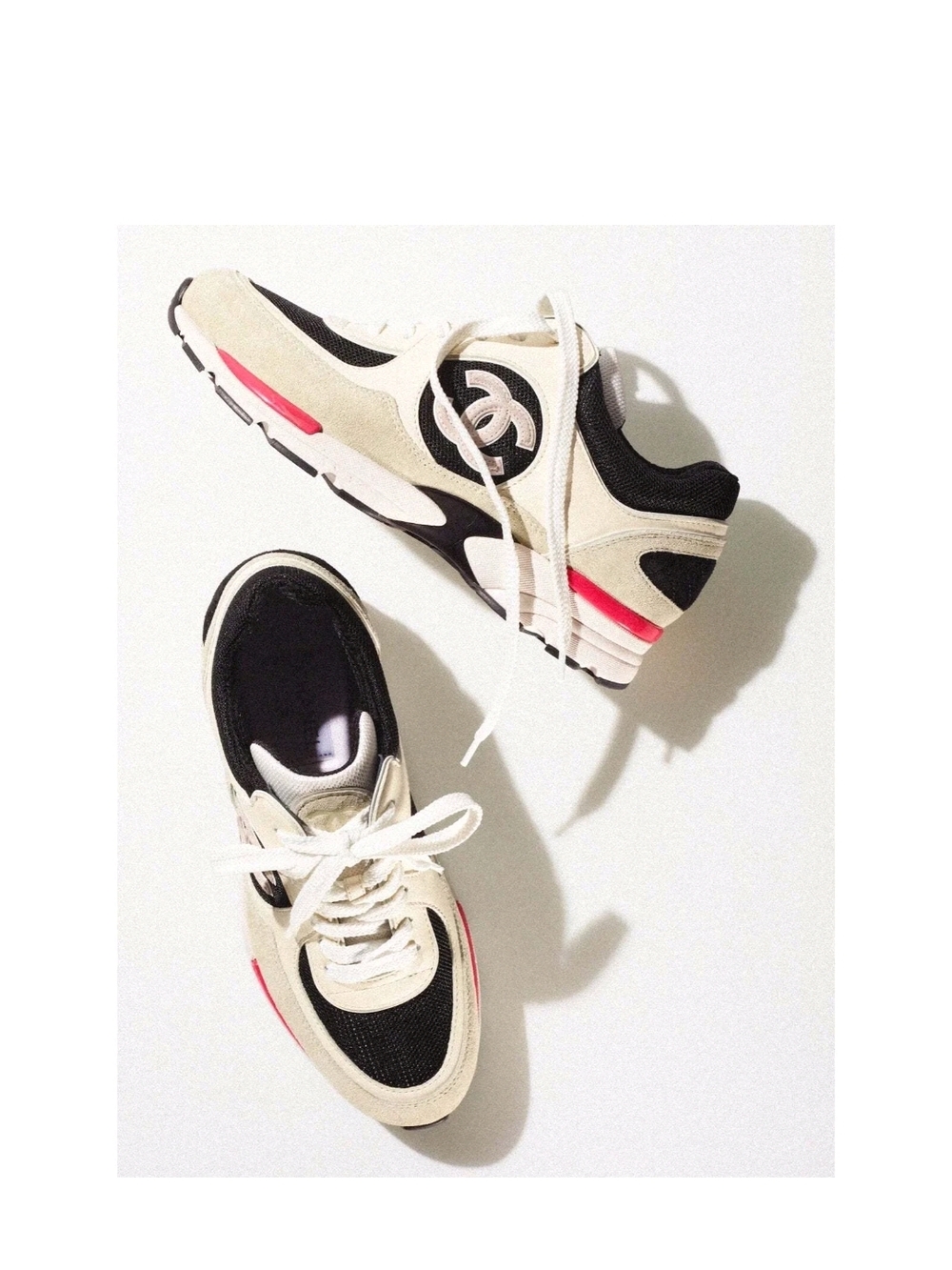 Chanel Cream & Black Low-Top Logo Sneakers Unisex